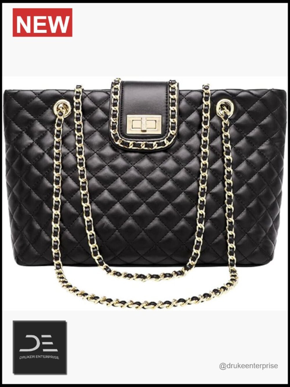 Large Quilted Double Strap Faux Leather Tote Bag Shoulder Hobo Handbag